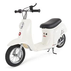 razor pocket mod miniature euro 24v electric kids ride on retro scooter, speeds up to 15 mph with 10 mile range, ages 13 and up, white