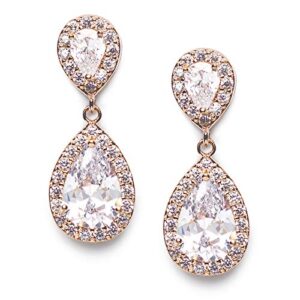 sweetv teardrop dangle earrings for brides,cubic zirconia rose gold drop earrings for women - prom,pagegant,wedding jewelry