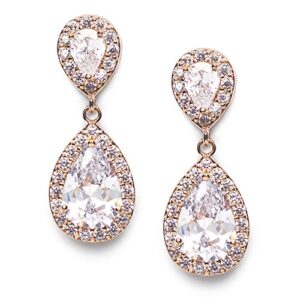 SWEETV Teardrop Dangle Earrings for Brides,Cubic Zirconia Rose Gold Drop Earrings for Women - Prom,Pagegant,Wedding Jewelry