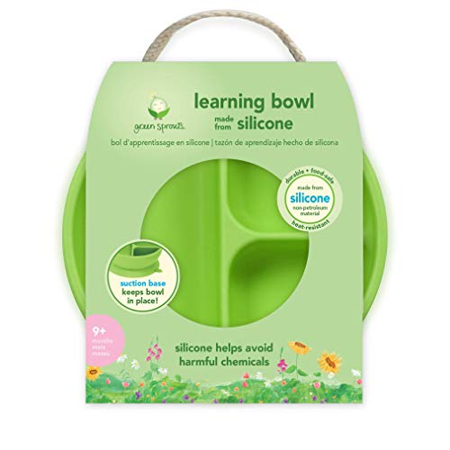 green sprouts Learning Bowl | Helps toddler develop independent eating skills | Heat-resistant silicone, Suction cup base with easy-release tab, 3 sections marked to measure portions, Dishwasher safe