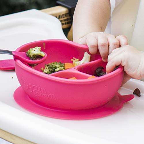 green sprouts Learning Bowl | Helps toddler develop independent eating skills | Heat-resistant silicone, Suction cup base with easy-release tab, 3 sections marked to measure portions, Dishwasher safe