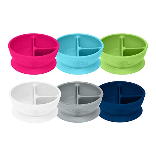 green sprouts Learning Bowl | Helps toddler develop independent eating skills | Heat-resistant silicone, Suction cup base with easy-release tab, 3 sections marked to measure portions, Dishwasher safe