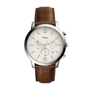 fossil men's neutra quartz stainless steel and leather chronograph watch, color: silver, brown (model: fs5380)