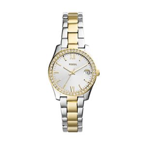 fossil women's scarlette mini quartz stainless steel three-hand watch, color: gold/silver (model: es4319)