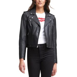 levi's women's faux leather classic asymmetrical motorcycle jacket, black, xs