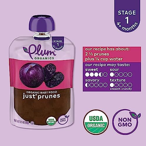 Plum Organics | Stage 1 | Organic Baby Food Meals [4+ Months] | Just Prune | 3.5 Ounce Pouch (Pack Of 6) Packaging May Vary