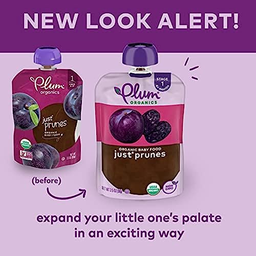 Plum Organics | Stage 1 | Organic Baby Food Meals [4+ Months] | Just Prune | 3.5 Ounce Pouch (Pack Of 6) Packaging May Vary