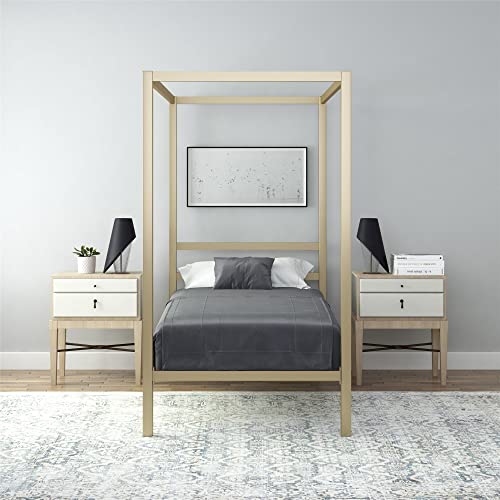 DHP Modern Metal Canopy Platform Bed with Minimalist Headboard and Four Poster Design, Underbed Storage Space, No Box Spring Needed, Twin, Gold