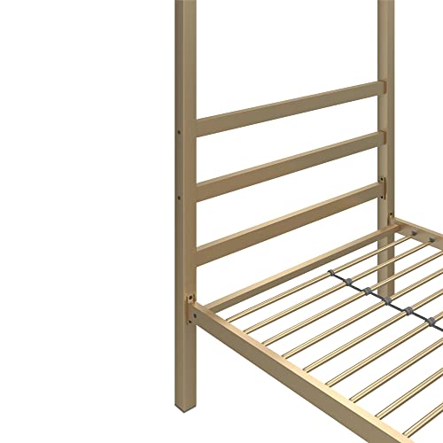 DHP Modern Metal Canopy Platform Bed with Minimalist Headboard and Four Poster Design, Underbed Storage Space, No Box Spring Needed, Twin, Gold