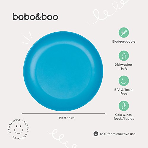 Bobo&Boo Bamboo Kids Plates(7.8inch), Set of 4 Eco Friendly Toddler Plates :: Non Toxic Children’s Dinnerware for Babies & Big Kids :: Mix and Match :: Great Gift for Baby Showers & Birthdays, Coastal