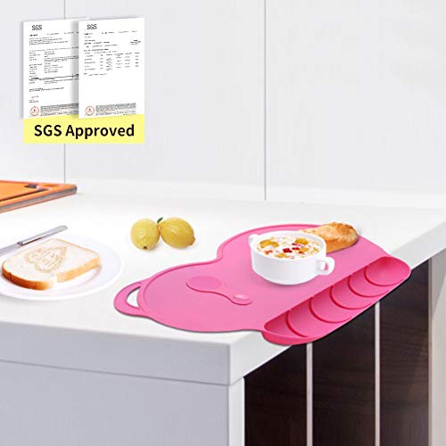 Silicone Baby Placemat - Food Grade Silicone Reusable Travel Placemat for Kids Tiny Diner Portable Roll Up Non Slip Washable Restaurant Food Mat for Child Toddler Infant