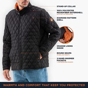 RefrigiWear Lightweight Warm Insulated Diamond Quilted Jacket (Black, Large)