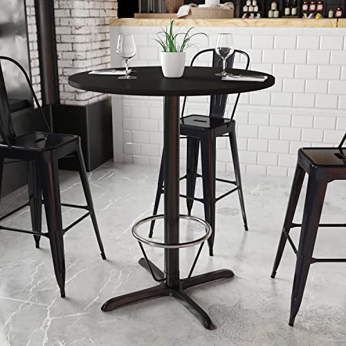 Flash Furniture 36'' Round Black Laminate Table Top with 30'' x 30'' Bar Height Table Base and Foot Ring