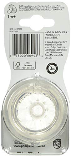 Philips Avent Natural Baby Bottle Nipple, Slow Flow Nipple 1M+, 2pk, SCF652/23