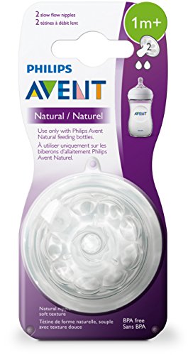 Philips Avent Natural Baby Bottle Nipple, Slow Flow Nipple 1M+, 2pk, SCF652/23