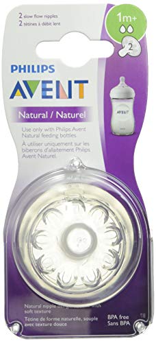 Philips Avent Natural Baby Bottle Nipple, Slow Flow Nipple 1M+, 2pk, SCF652/23