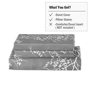 Vaulia Lightweight Cooling Microfiber Duvet Cover Set, Grey and White Floral Branches Printed Pattern All Season - Queen Size, 3-Piece Set (1 Duvet Cover 2 Pillow Shams)