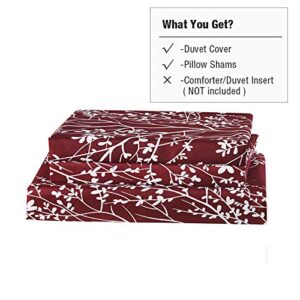 Vaulia Microfiber Duvet Cover Set, Tree Branch Printed Pattern Design - Burgundy Red, King Size 3 Piece Set (1 Duvet Cover 2 Pillow Shams)
