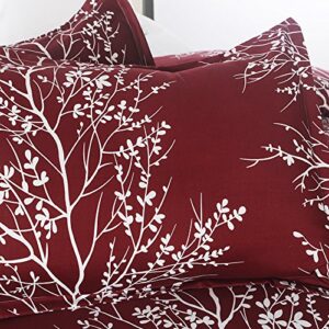 Vaulia Microfiber Duvet Cover Set, Tree Branch Printed Pattern Design - Burgundy Red, King Size 3 Piece Set (1 Duvet Cover 2 Pillow Shams)