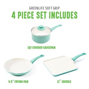 GreenLife Soft Grip Absolutely Toxin-Free Healthy Ceramic Nonstick Dishwasher/Oven Safe Stay Cool Handle Cookware Set, 4-Piece, Turquoise