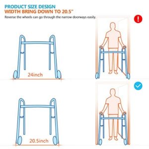 OasisSpace Compact Folding Walker, with Trigger Release and 5 Inches Wheels for The Seniors [Accessories Included] Narrow Lightweight Supports up to 350 lb