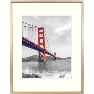 frametory, 11x14 aluminum photo frame with ivory color mat for 8x10 picture & real glass, metal picture frame collection (gold, 1-pack)