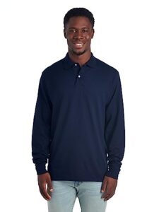 jerzees men's spotshield stain resistant polo shirts (short & long, long sleeve-navy, large