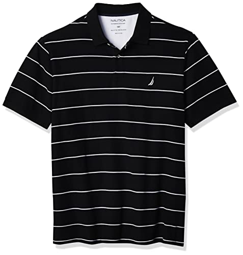 Nautica Men's Tall Classic Short Sleeve Striped Polo Shirt, True Black, 4X Big