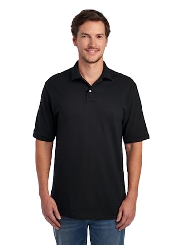 Jerzees Men's SpotShield Stain Resistant Polo Shirts (Short & Long, Short Sleeve-Black, Medium