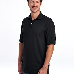 Jerzees Men's SpotShield Stain Resistant Polo Shirts (Short & Long, Short Sleeve-Black, Medium