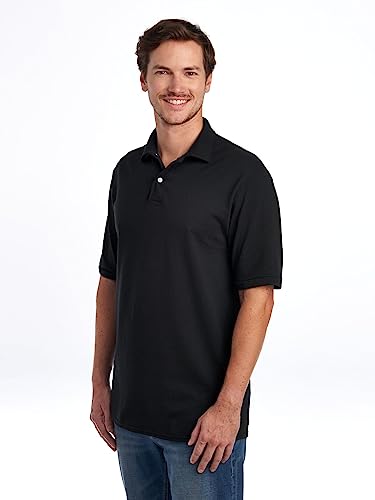 Jerzees Men's SpotShield Stain Resistant Polo Shirts (Short & Long, Short Sleeve-Black, Medium