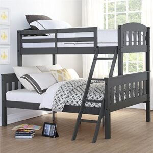 dorel living airlie solid wood bunk beds twin over full with ladder and guard rail, slate gray