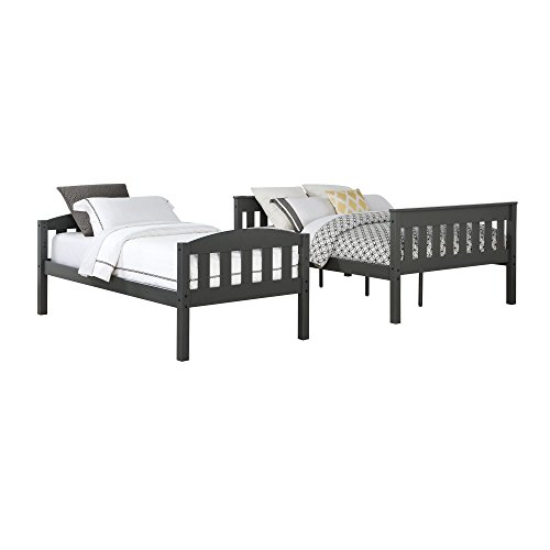 Dorel Living Airlie Solid Wood Bunk Beds Twin Over Full with Ladder and Guard Rail, Slate Gray