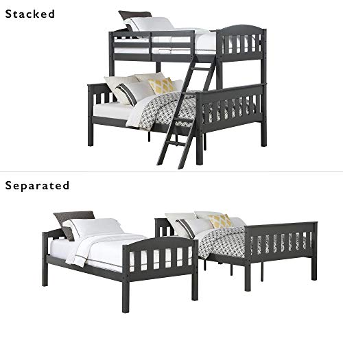 Dorel Living Airlie Solid Wood Bunk Beds Twin Over Full with Ladder and Guard Rail, Slate Gray