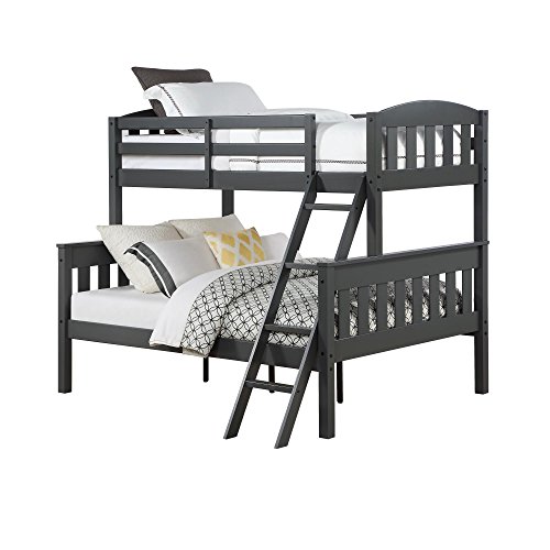 Dorel Living Airlie Solid Wood Bunk Beds Twin Over Full with Ladder and Guard Rail, Slate Gray