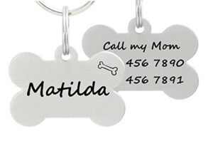 double sided laser etched stainless steel pet id tag for dog engraved and personalized bone shape (bone)