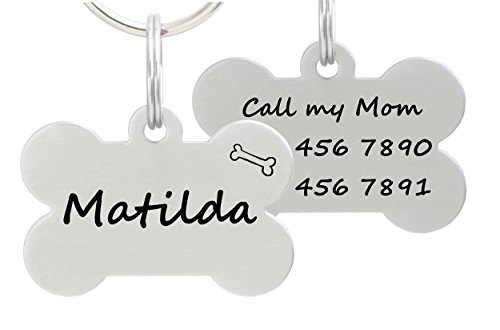 Double Sided Laser Etched Stainless Steel Pet ID Tag for Dog Engraved and Personalized Bone Shape (Bone)