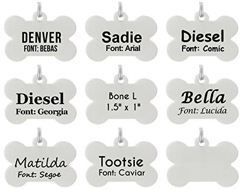 Double Sided Laser Etched Stainless Steel Pet ID Tag for Dog Engraved and Personalized Bone Shape (Bone)