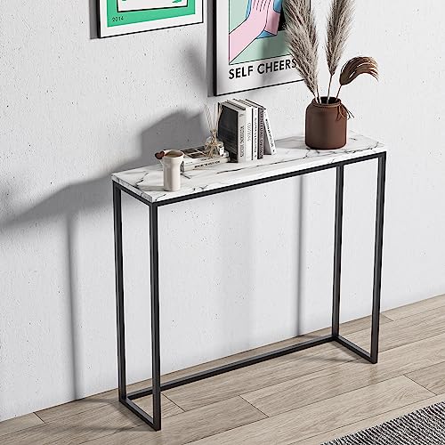 Tilly Lin 36" Faux Marble Top Console Table, Rectangular Shape Sofa Table for Entryway, Bar Table for Dining Room, Couch Table, Display Table for Living Room, Hallway, Foyer, Black Legs