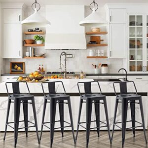 Tongli Metal Bar Stools Set of 4 Barstools Counter Height Bar Stools with Back Industrial Bar Stool Indoor Counter Stool Kitchen Island Stools Modern Bar Chair 26inch Matte Black