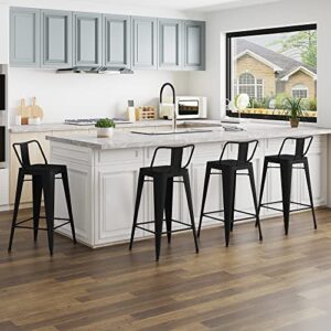 Tongli Metal Bar Stools Set of 4 Barstools Counter Height Bar Stools with Back Industrial Bar Stool Indoor Counter Stool Kitchen Island Stools Modern Bar Chair 26inch Matte Black