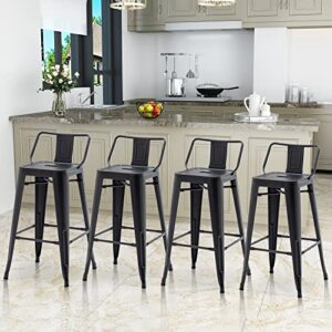 Tongli Metal Bar Stools Set of 4 Barstools Counter Height Bar Stools with Back Industrial Bar Stool Indoor Counter Stool Kitchen Island Stools Modern Bar Chair 26inch Matte Black