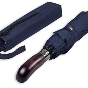 Balios Travel Umbrella Wood Handle Auto Open Close Vented Canopy Dark Navy