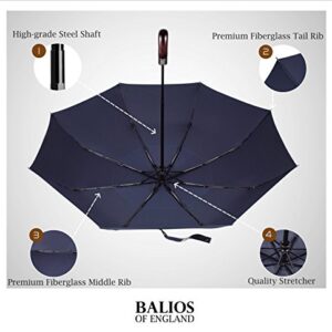 Balios Travel Umbrella Wood Handle Auto Open Close Vented Canopy Dark Navy