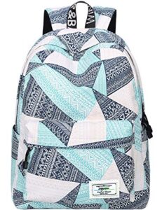 mygreen backpack for teens, fashion geometric pattern laptop backpack college bags shoulder bag daypack bookbags travel bag blue&green&orange