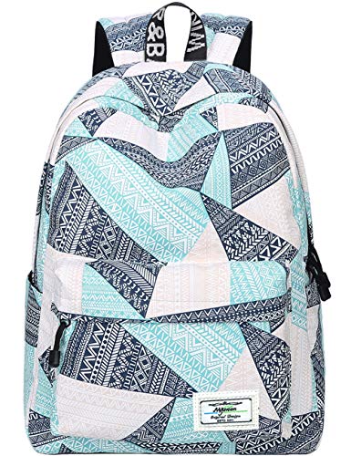 mygreen Backpack for Teens, Fashion Geometric Pattern Laptop Backpack College Bags Shoulder Bag Daypack Bookbags Travel Bag Blue&Green&Orange