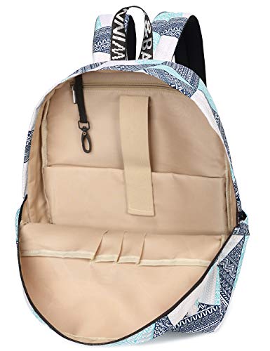mygreen Backpack for Teens, Fashion Geometric Pattern Laptop Backpack College Bags Shoulder Bag Daypack Bookbags Travel Bag Blue&Green&Orange