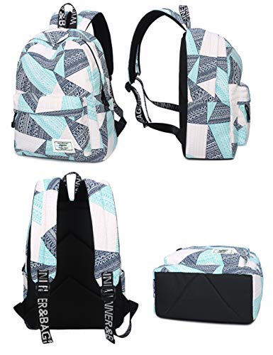 mygreen Backpack for Teens, Fashion Geometric Pattern Laptop Backpack College Bags Shoulder Bag Daypack Bookbags Travel Bag Blue&Green&Orange