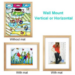 RPJC 11x14 inch Picture Frame Made of Solid Wood and High Definition Glass Display Pictures 8x10 with Mat or 11x14 Without Mat for Wall Mounting Photo Frame Natural