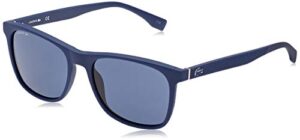 lacoste men's l860s rectangular sunglasses, matte blue/blue, 56 mm